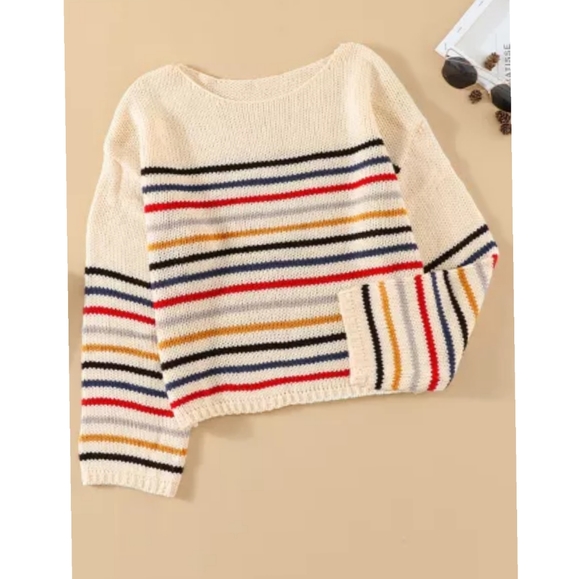 Rainbow Striped Long sleeve Knit Sweater - Picture 5 of 11